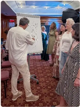 Workshop casting — explicații pe flipchart, grup de participanți
